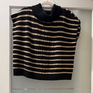 THML Black and Tan Striped Turtleneck Sweater
